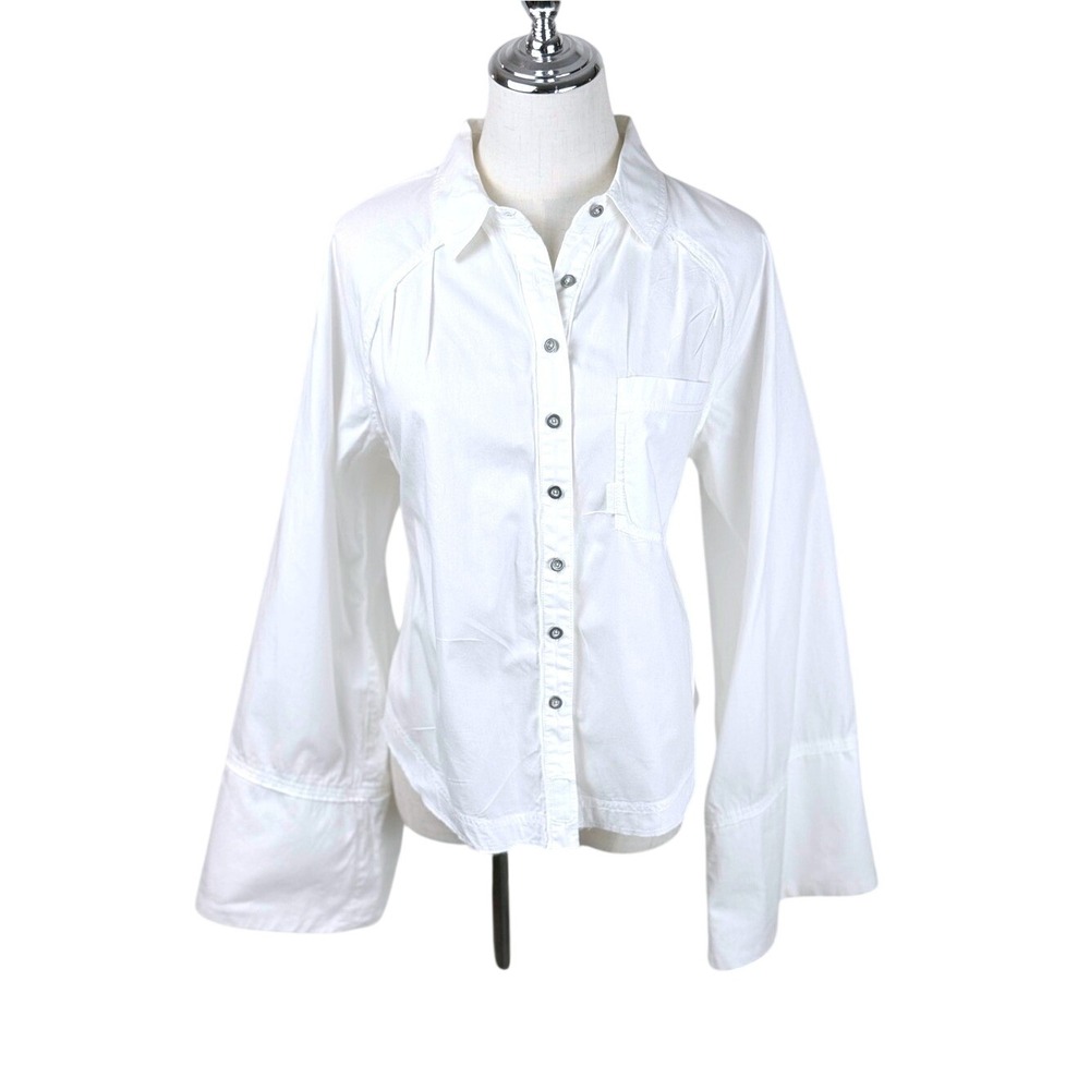 We The Free Bell Sleeve White Cotton Button Shirt Small
